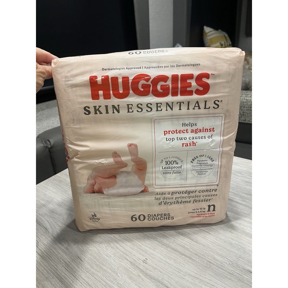 Huggies Skin Essentials Disney Diapers, Size Newborn (Up to 10 lbs), 60ct